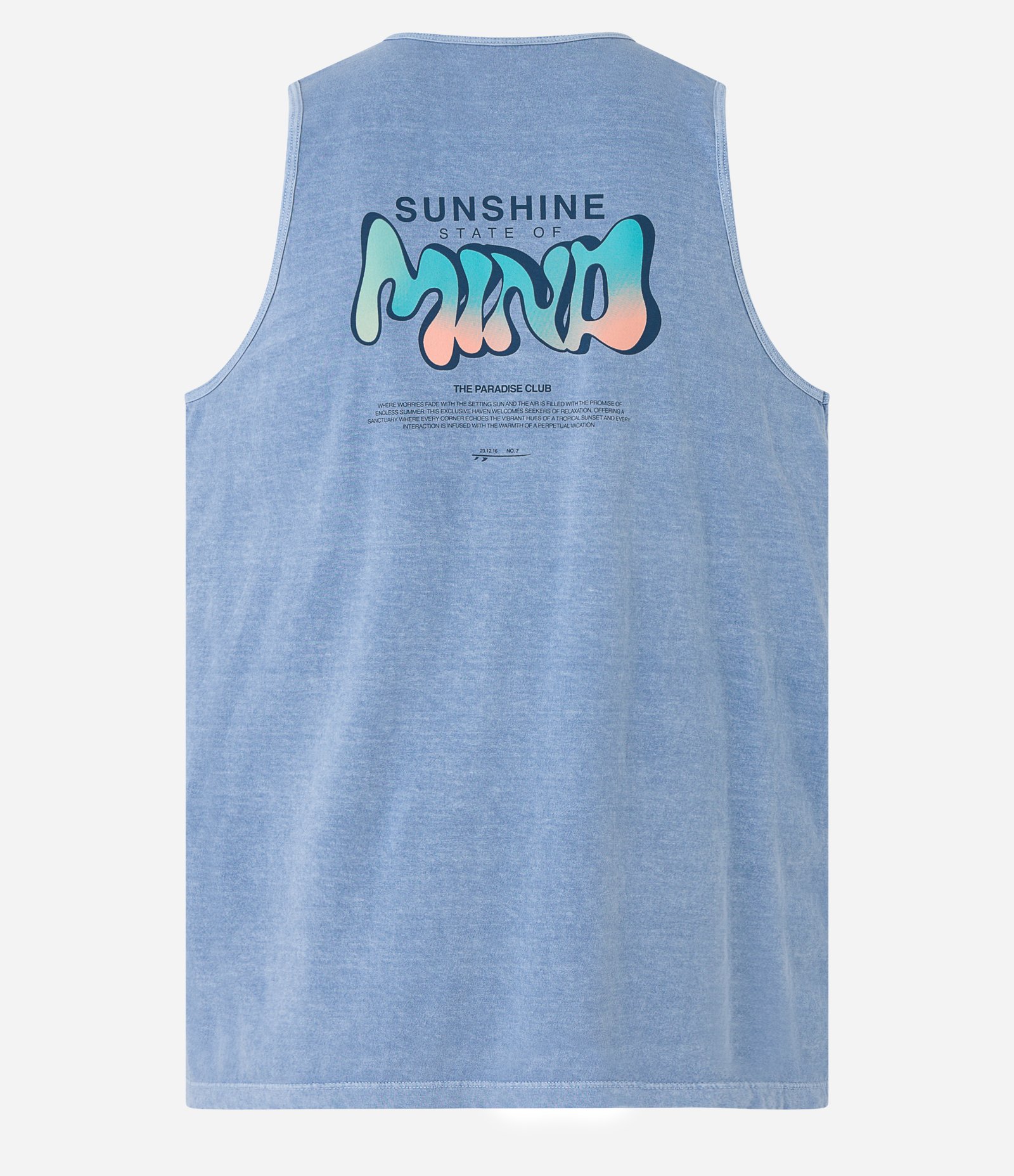 Regata Regular Estonada em Meia Malha com Lettering Gradiente Azul Bebê 7