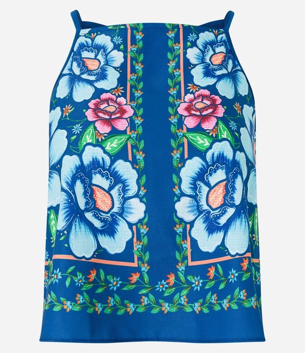 Blusa de Alça em Viscose com Estampa Floral Azul 5