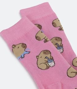 Meia Cano Alto em Algodão com Estampa de Capivarinhas