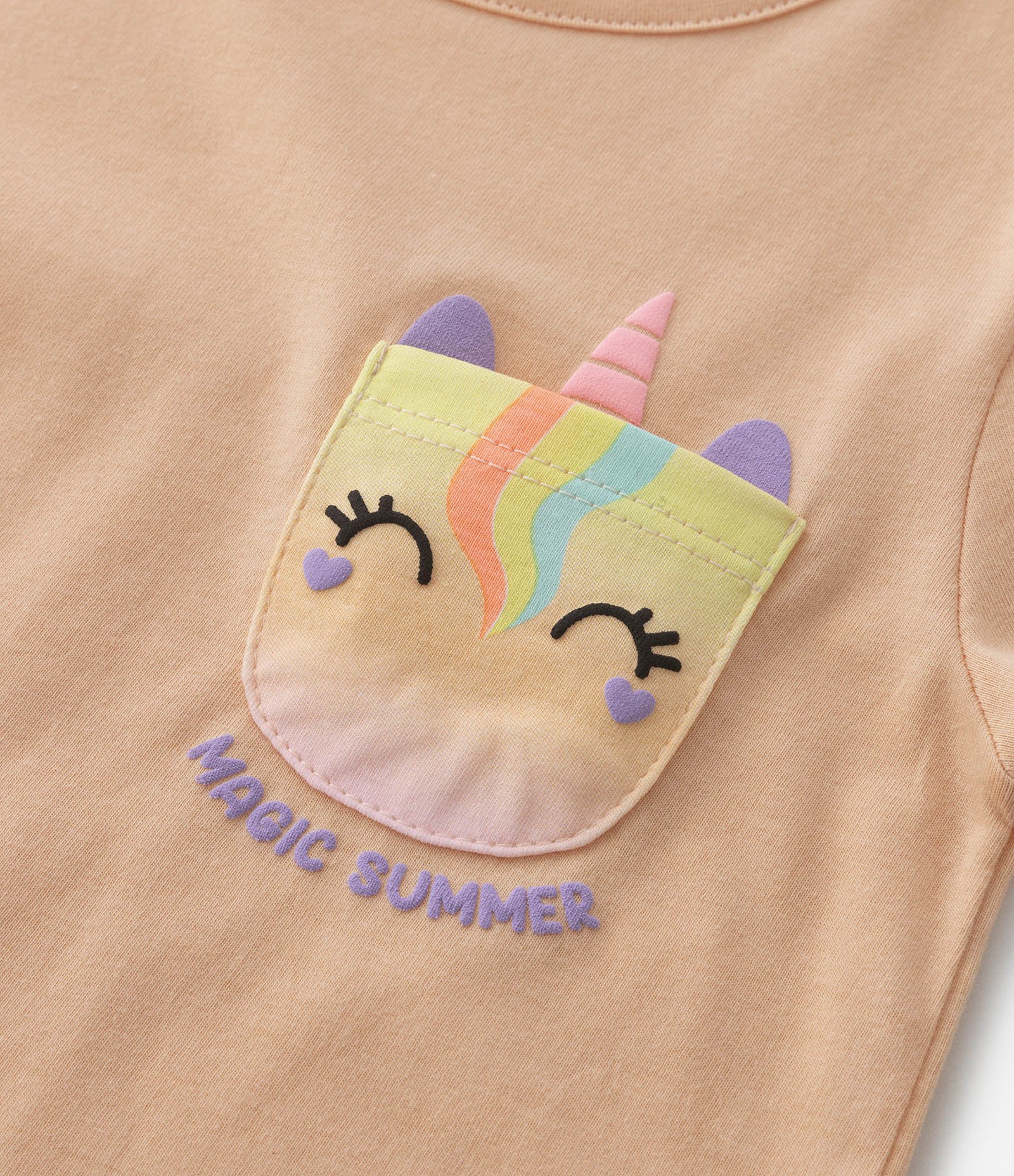 Camiseta Infantil com Bolsinho Interativo de Unicórnio - Tam 1 a 5 Anos Laranja Coral 3