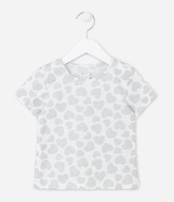 Camiseta Infantil com Estampa de Corações com Glitter - Tam 1 a 5 anos
