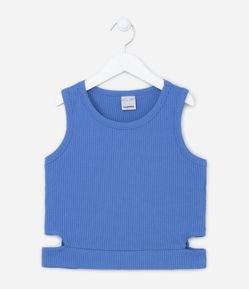 Regata Cropped Infantil Canelada com Recortes Laterais - Tam 5 a 14 anos