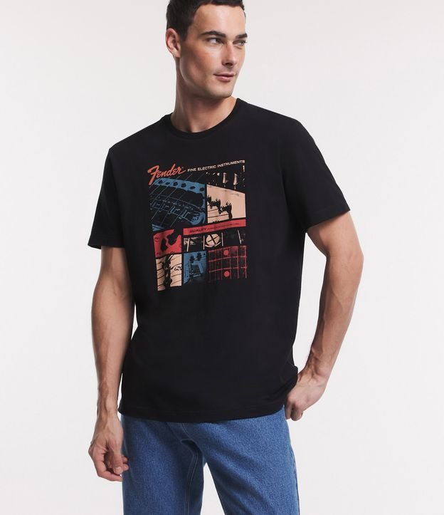 Camiseta Comfort em Meia Malha com Estampa Fender Fine Electric Instruments