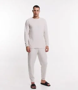Pijama Longo em Fleece com Textura e Manga Longa