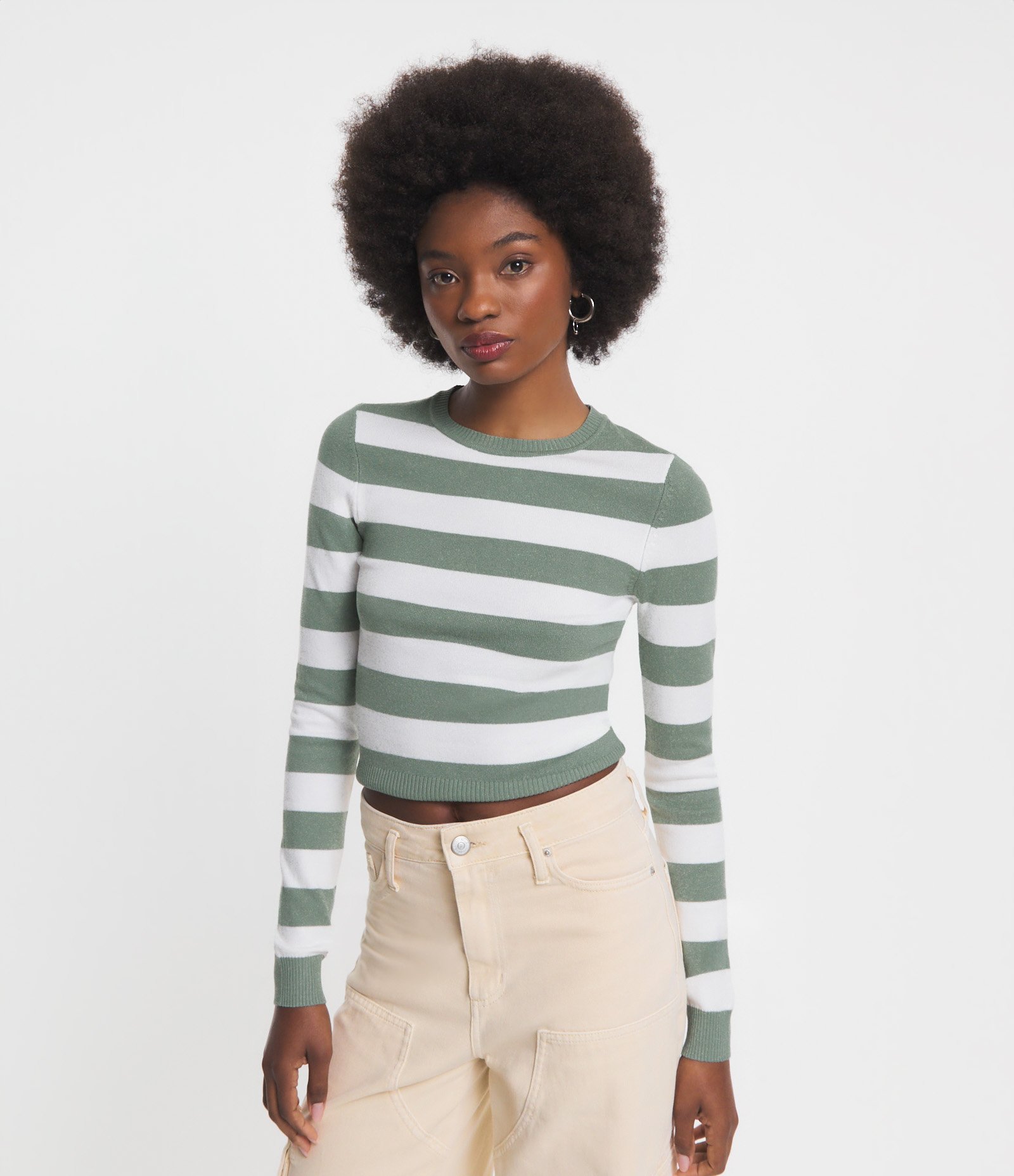 Blusa em Viscose Listrado com Punhos e Barra Canelada 1