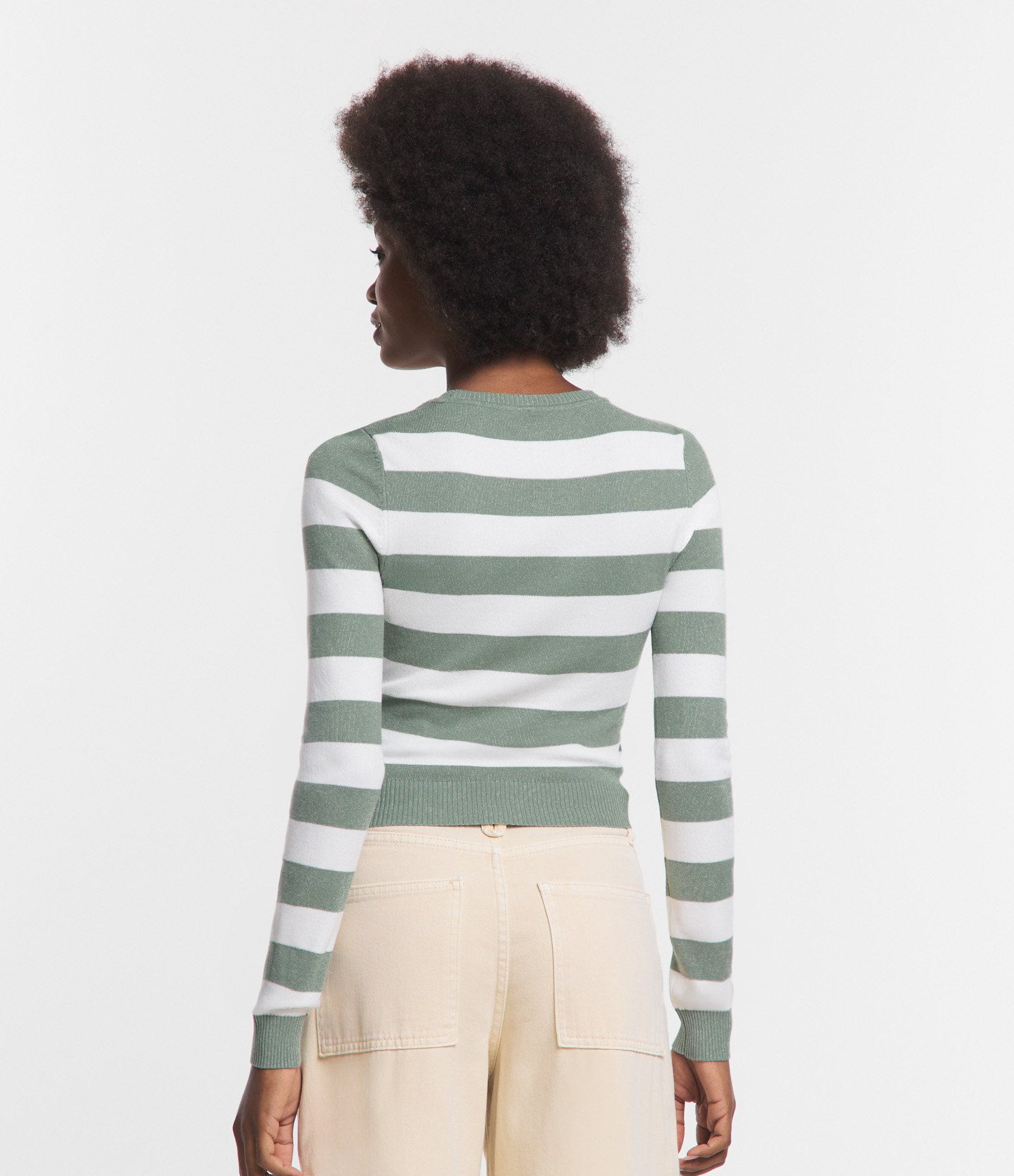 Blusa em Viscose Listrado com Punhos e Barra Canelada 3