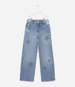 Calça Mom Jeans Infantil com Estrelas em Stras - Tam 5 a 14 anos