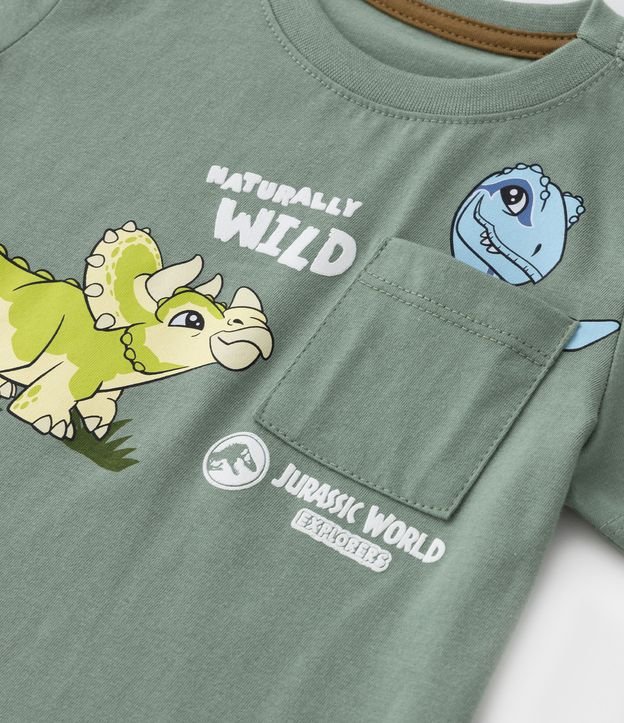 Remera Infantil con Bolsillo y Estampa de Dinos Jurassic Baby - Talle a 5 años Verde 3