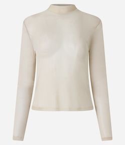 Blusa Manga Longa em Tule com Fio Metalizado