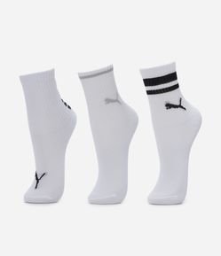 Kit 03 Meias Cano Médio Infantis com Estampa Puma- Tam 25/28 ao 29/34