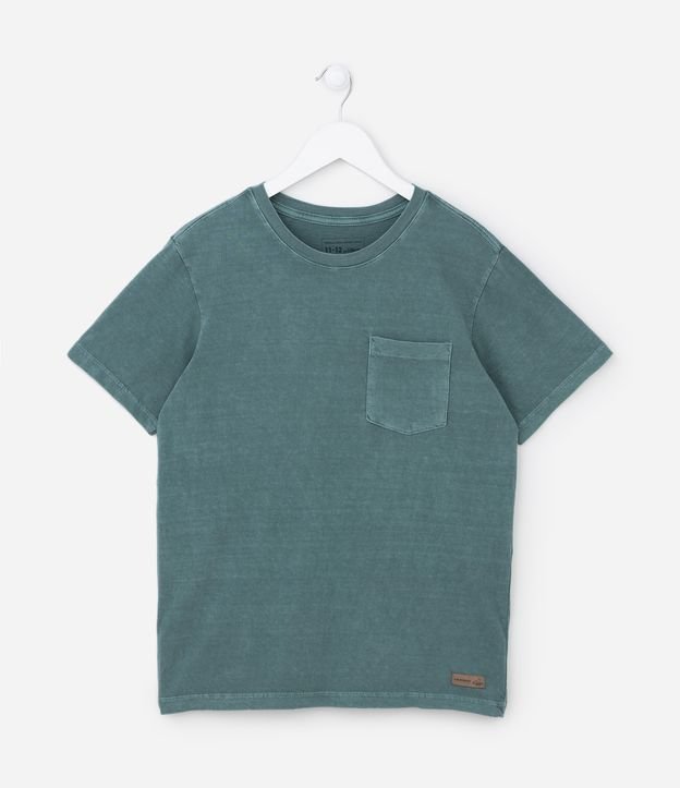 Camiseta Infantil com Bolsinho e Efeito Lavada - Tam 5 a 14 Anos Verde 1