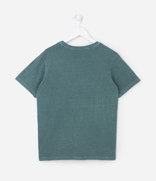 Camiseta Infantil com Bolsinho e Efeito Lavada - Tam 5 a 14 Anos Verde 2