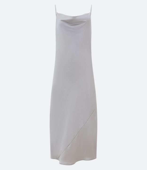 Vestido Slip Dress em Tecido Acetinado com Decote Degagê Cinza Perolado 5