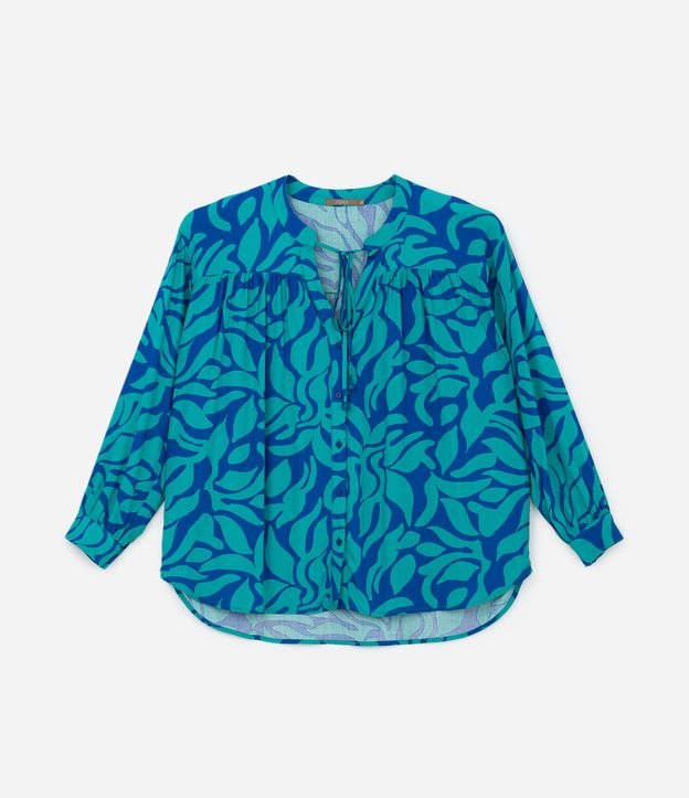 Camisa Bata em Viscose com Estampa Abstrata Curve & Plus Size Azul Turquesa/Azul Índigo 6