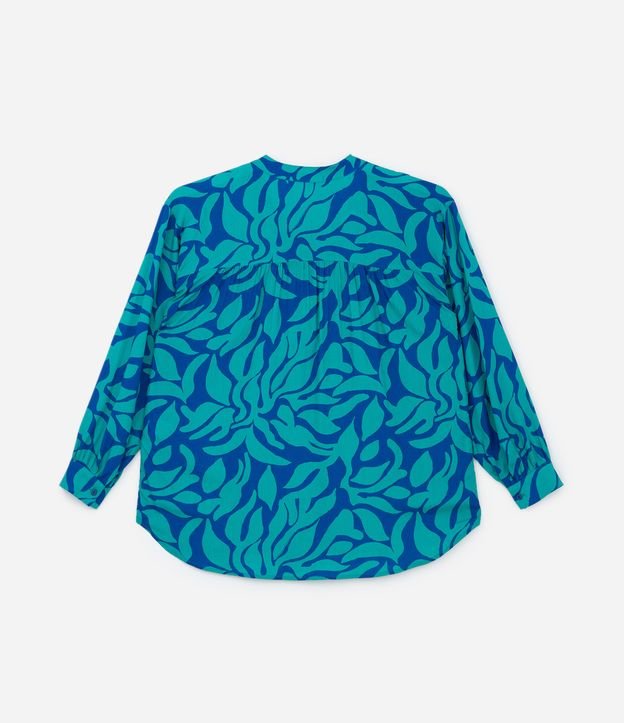 Camisa Bata em Viscose com Estampa Abstrata Curve & Plus Size Azul Turquesa/Azul Índigo 7