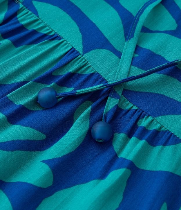 Camisa Bata em Viscose com Estampa Abstrata Curve & Plus Size Azul Turquesa/Azul Índigo 8