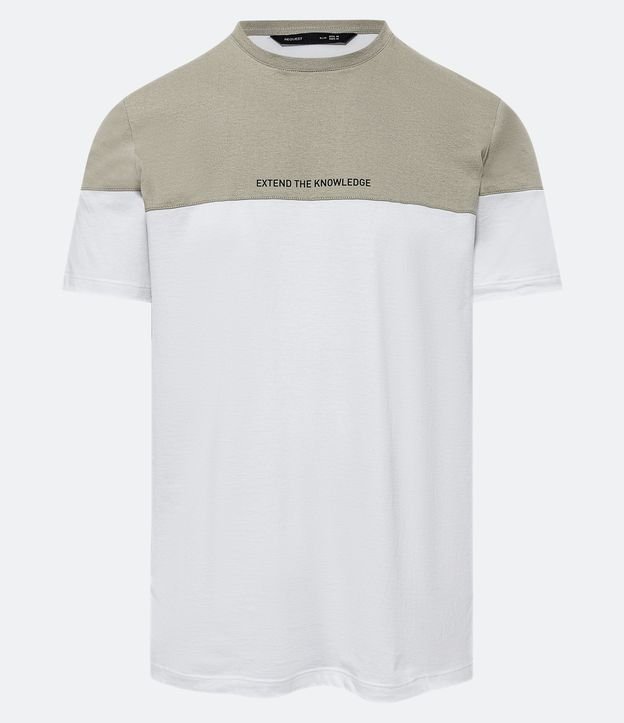 Camiseta Slim em Meia Malha com Lettering e Bloco de Cor Off White 6
