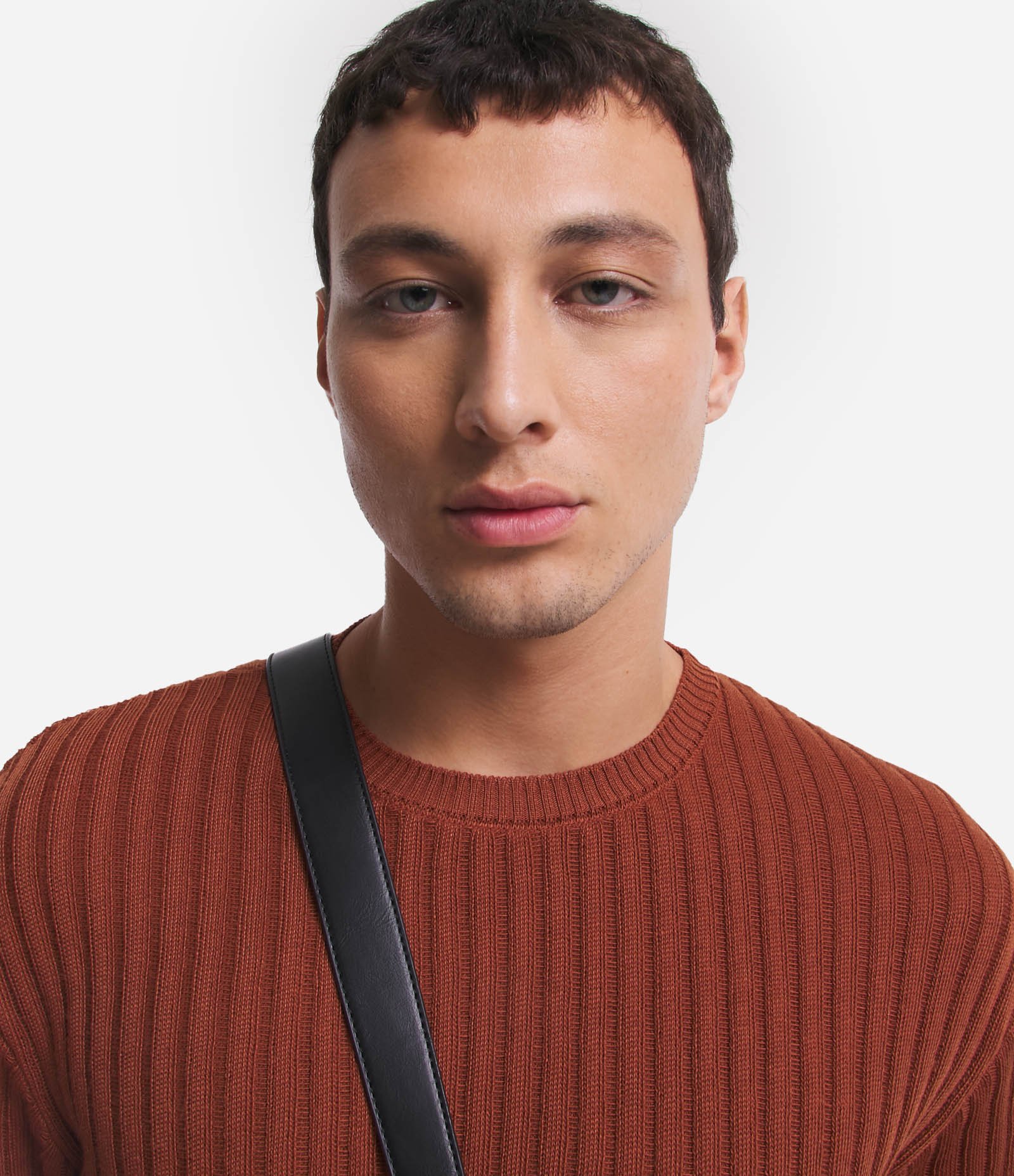 Suéter Slim em Tricô com Textura Canelada Marrom Telha 4