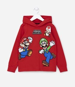 Camiseta Infantil com Capuz e Estampa do Super Mario - Tam 3 a 10 anos