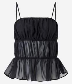 Blusa de Alça em Chiffon com Textura Drapeada
