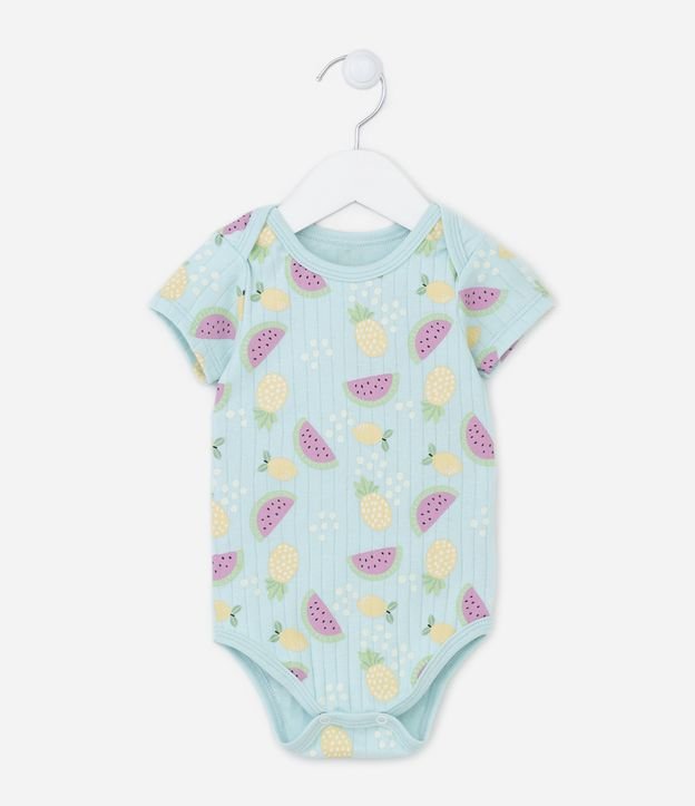 Body Infantil Canelado com Estampa de Frutinhas - Tam 0 a 18 meses