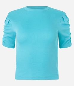 Blusa em Ribana com Manga Curta Franzida