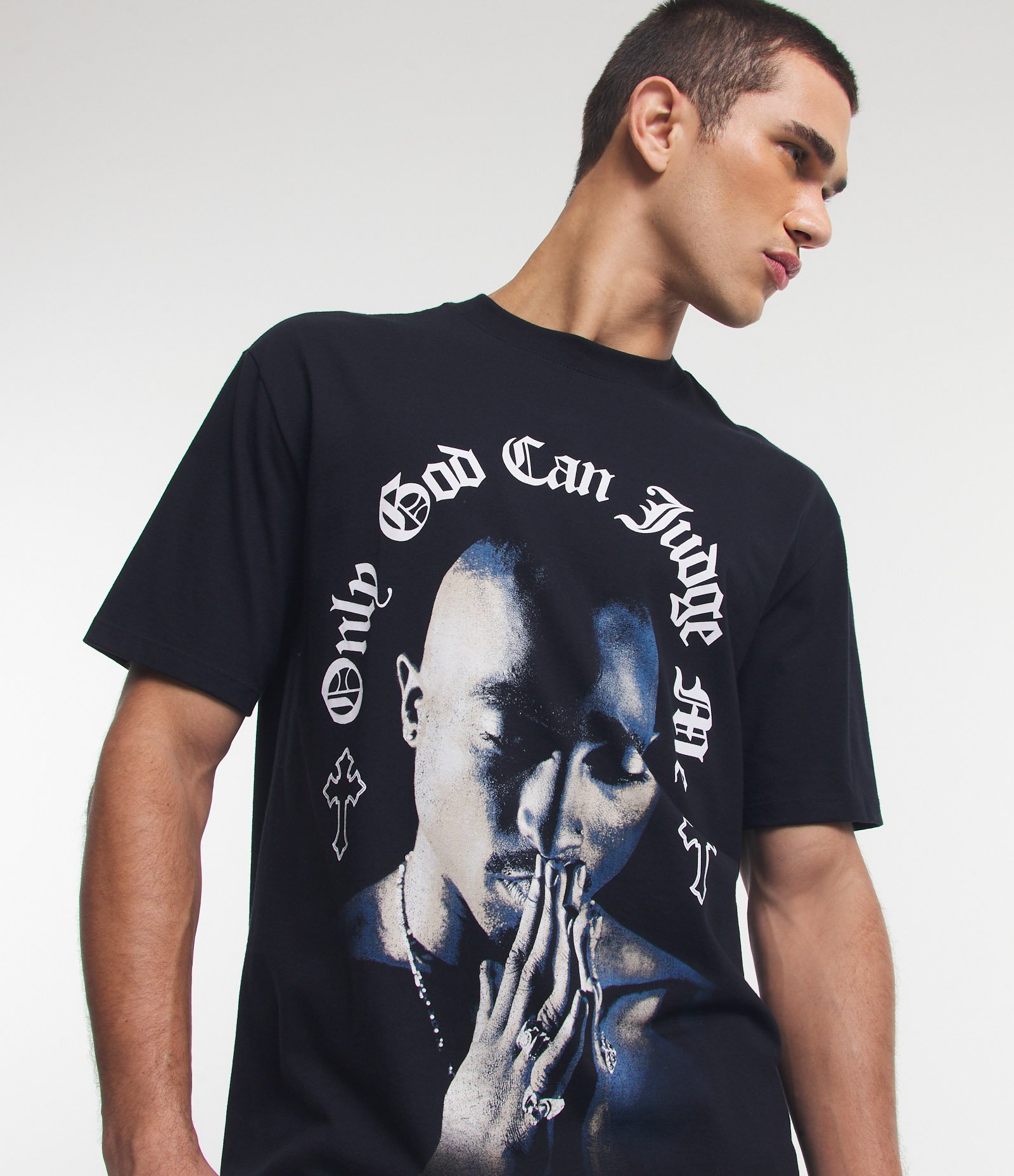Camiseta Relaxed em Meia Malha com Estampa Tupac Preto 4