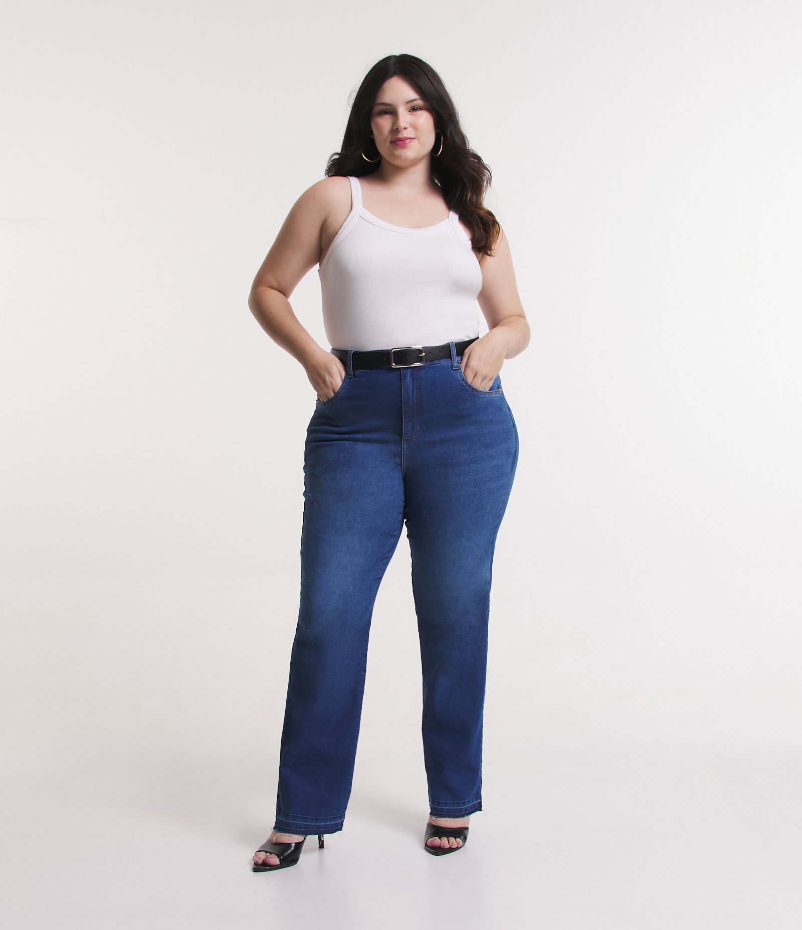 Calça Reta em Jeans com Elastano Curve & Plus Size Azul 1