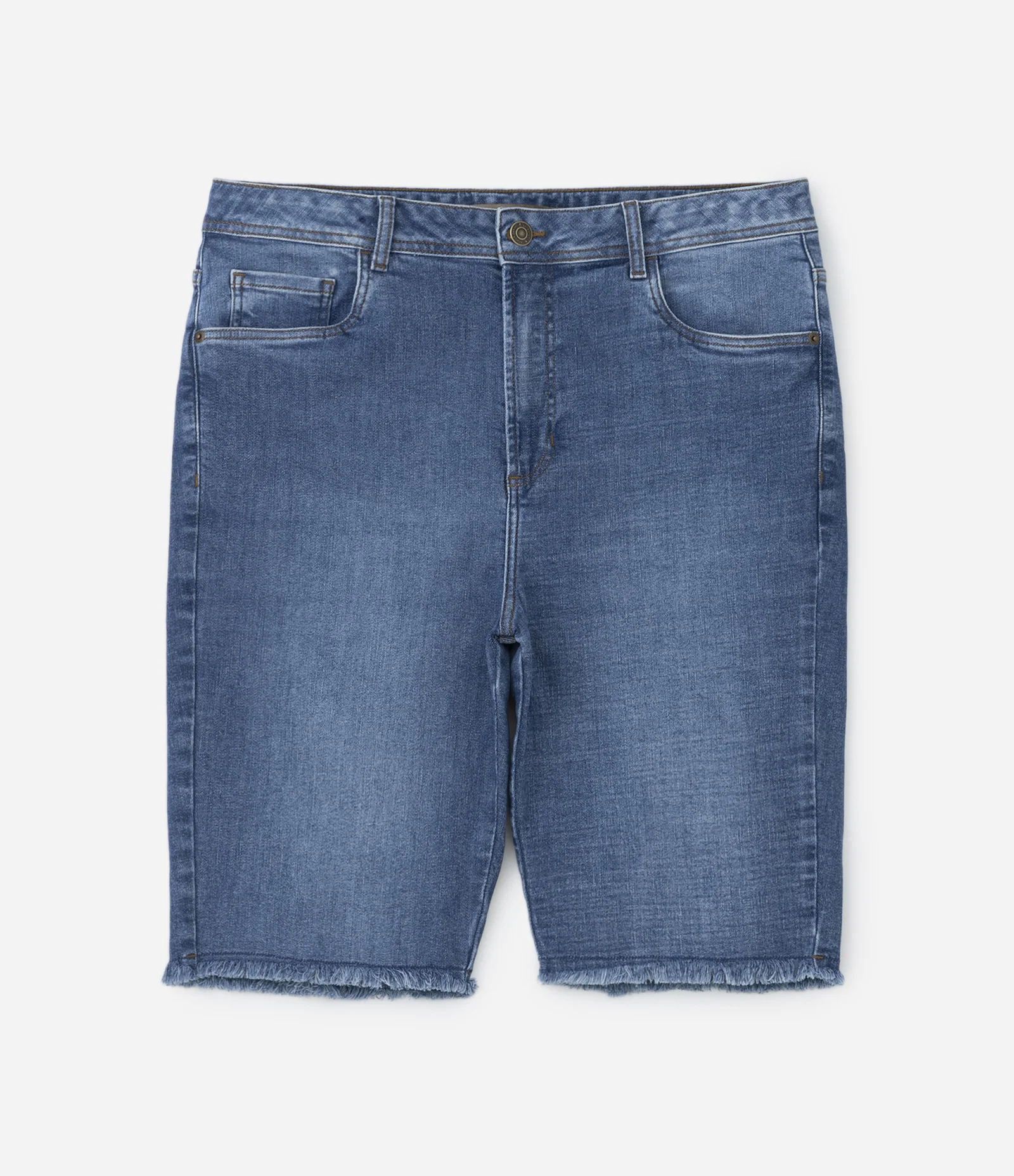 Bermuda Ciclista Jeans com Barra Desfiada Curve & Plus Size Azul 1