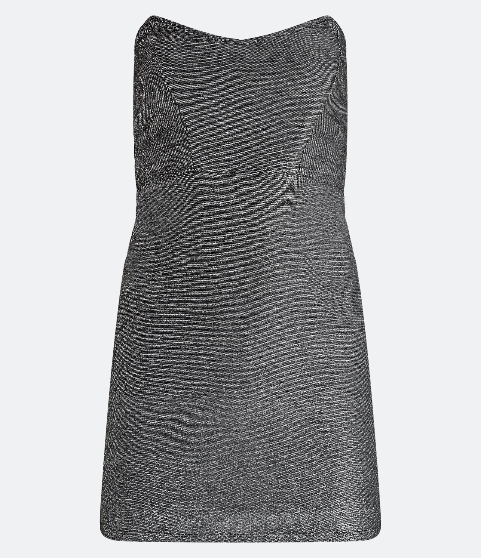 Vestido Curto em Meia Malha Metalizado com Decote Tomara que Caia Prata 1