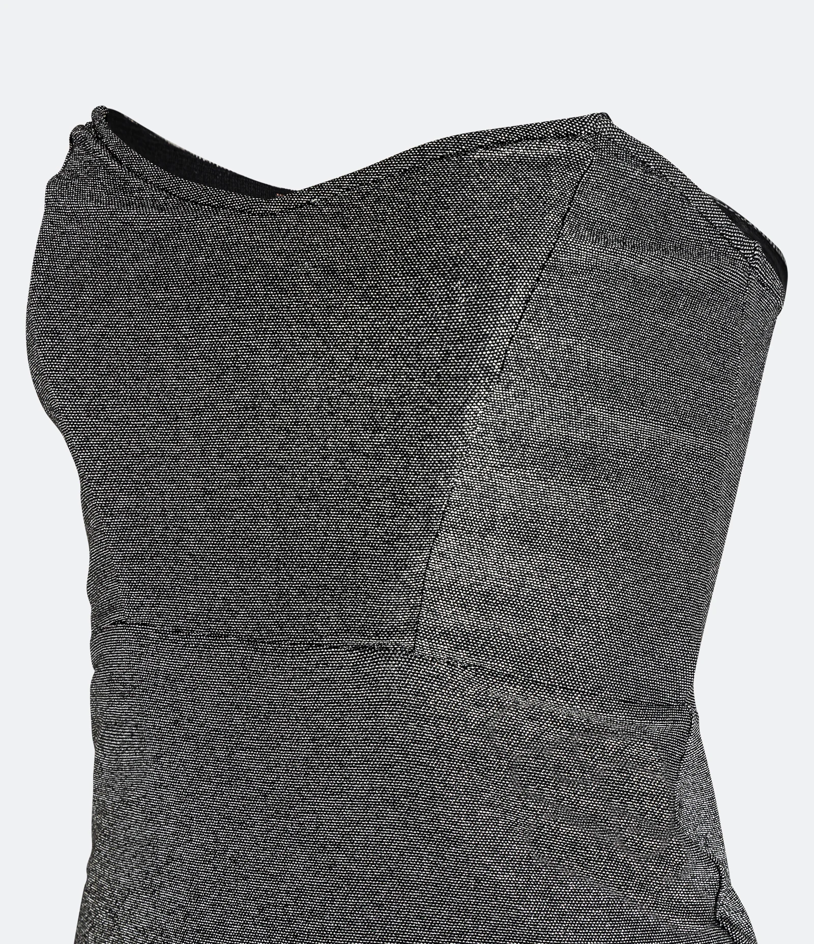Vestido Curto em Meia Malha Metalizado com Decote Tomara que Caia Prata 2