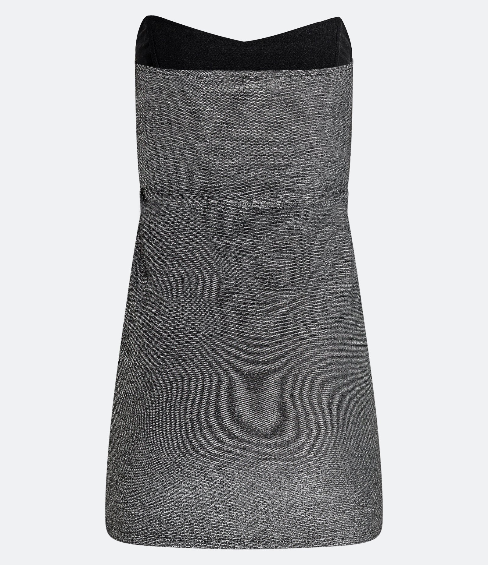 Vestido Curto em Meia Malha Metalizado com Decote Tomara que Caia Prata 3