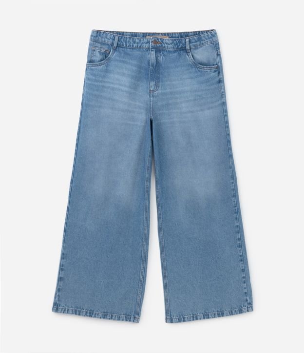 Calça Pantalona Jeans com Lavagem Marmorizada Curve & Plus Size Azul 6