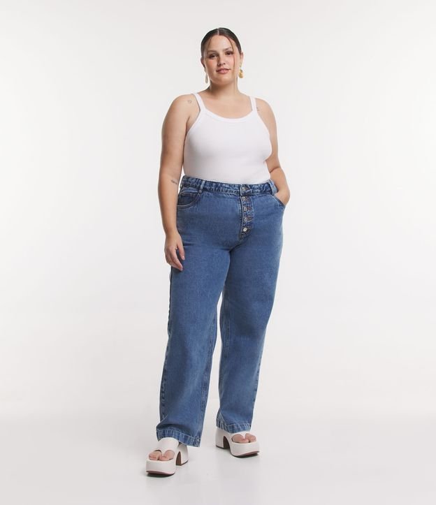Calça Reta Anos 90 Jeans com Abotoamento Frontal Curve & Plus Size Azul 1