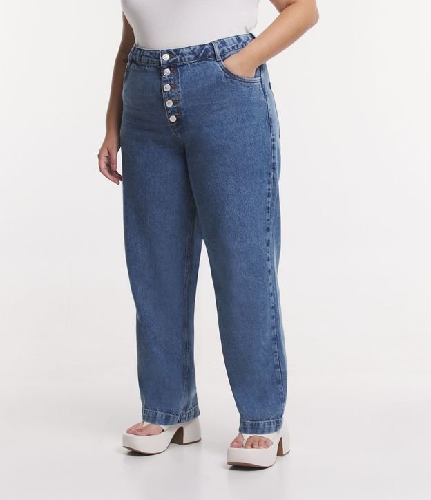 Calça Reta Anos 90 Jeans com Abotoamento Frontal Curve & Plus Size Azul 2