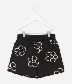 Short Runner Infantil em Moletinho com Estampa Floral - Tam 5 a 14 Anos