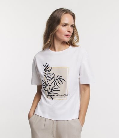 Blusa Manga em Meia Malha com Estampa Tropical Almasolar Menor preço em Blusa Manga em Meia Malha com Estampa Tropical Almasolar