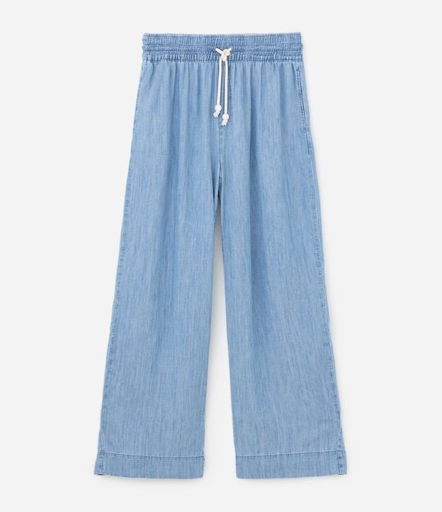 Calça Pantalona em Jeans com Cós Elástico e Amarração Curve & Plus Size Azul 5