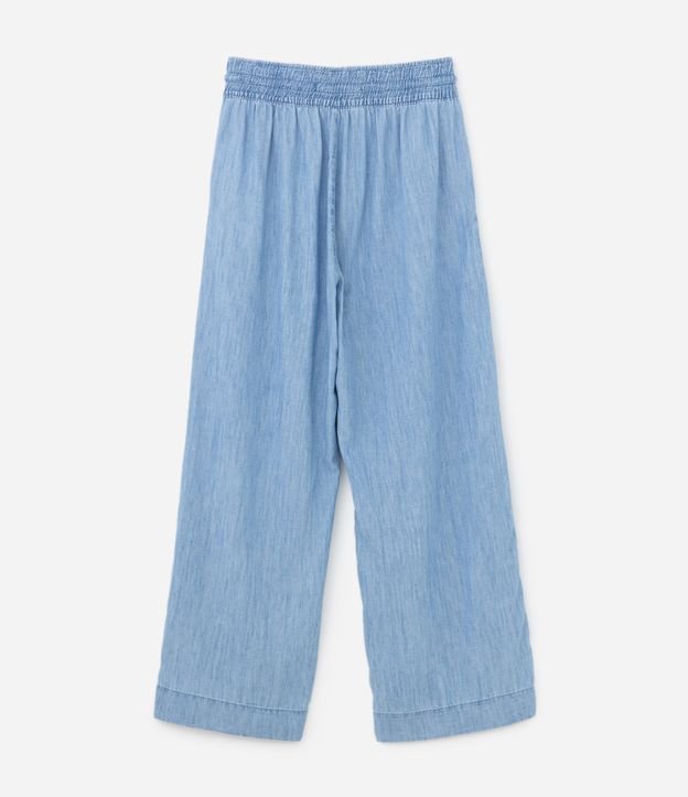 Calça Pantalona em Jeans com Cós Elástico e Amarração Curve & Plus Size Azul 6