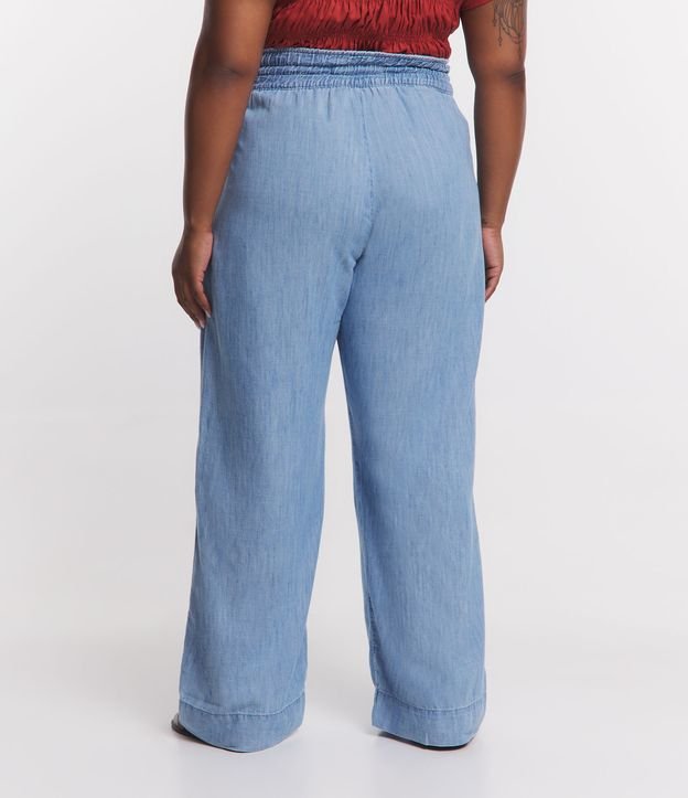 Calça Pantalona em Jeans com Cós Elástico e Amarração Curve & Plus Size Azul 3