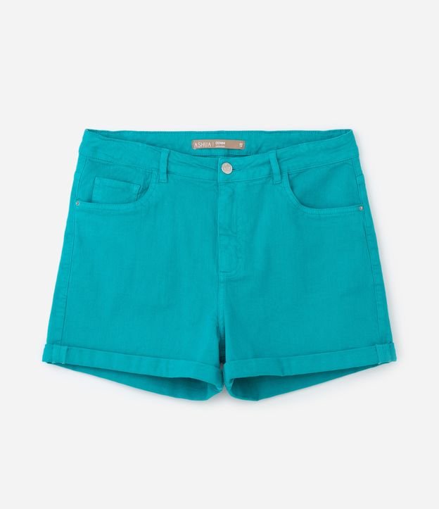 Short Hot Pants em Sarja com Barra Dobrada Curve & Plus Size Verde Água 6