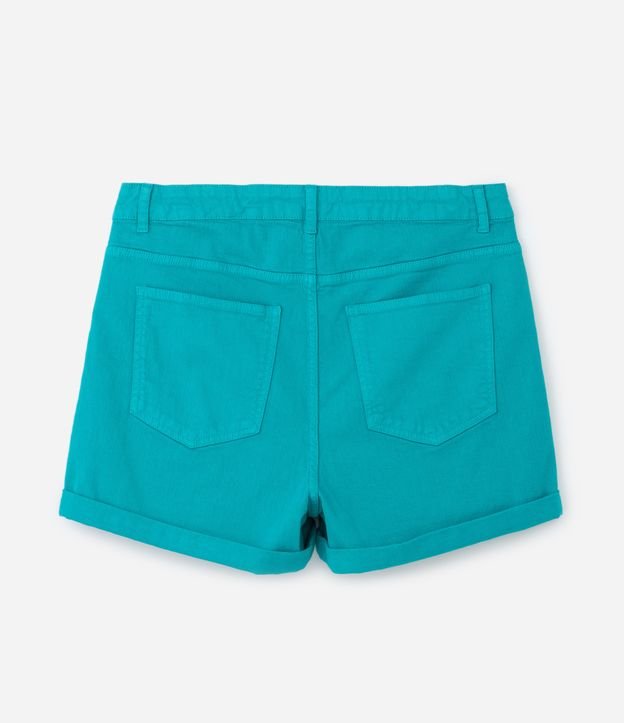 Short Hot Pants em Sarja com Barra Dobrada Curve & Plus Size Verde Água 7