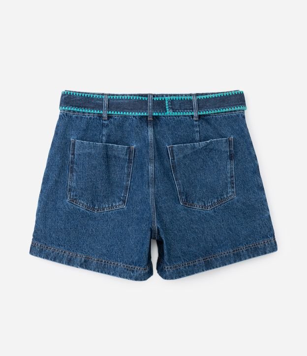 Short Evasê Jeans com Cinto Faixa Bordado Curve & Plus Size Azul 6