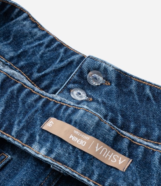 Short Evasê Jeans com Cinto Faixa Bordado Curve & Plus Size Azul 7