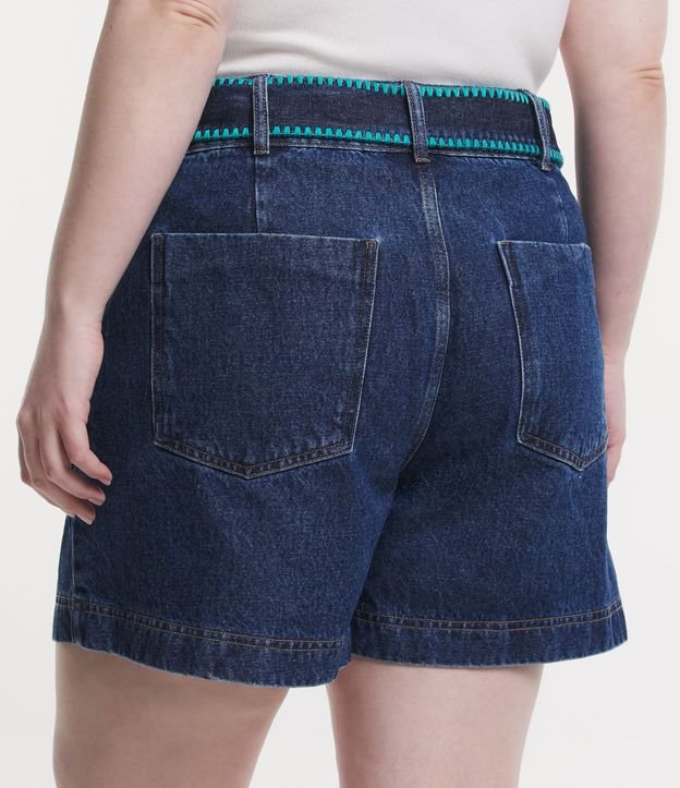 Short Evasê Jeans com Cinto Faixa Bordado Curve & Plus Size Azul 3