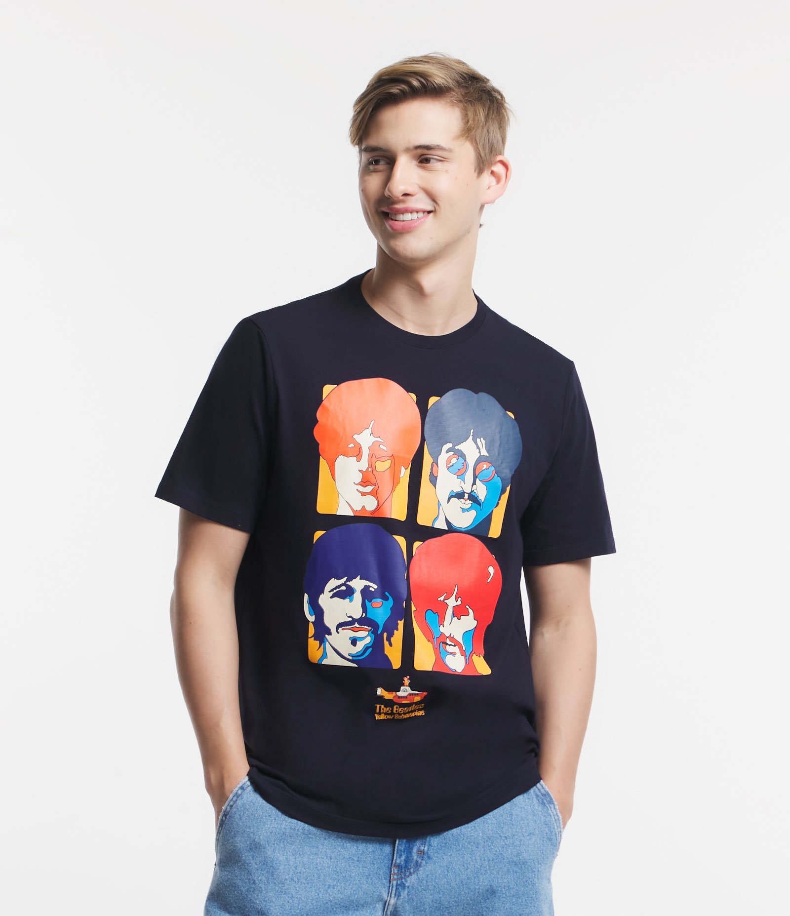 Camiseta Comfort em Meia Malha com Estampa Beatles Faces Azul Escuro 1