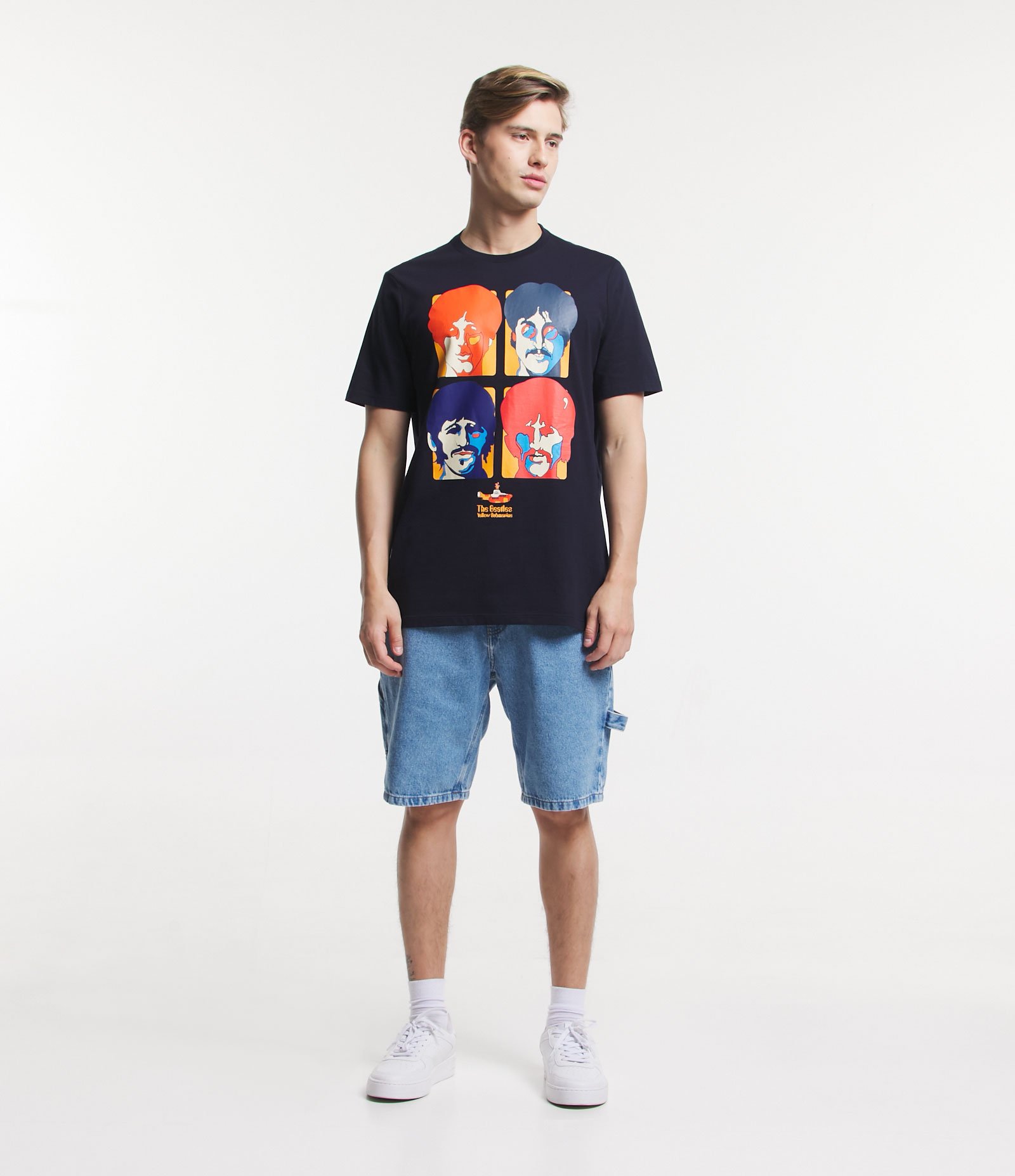 Camiseta Comfort em Meia Malha com Estampa Beatles Faces Azul Escuro 2