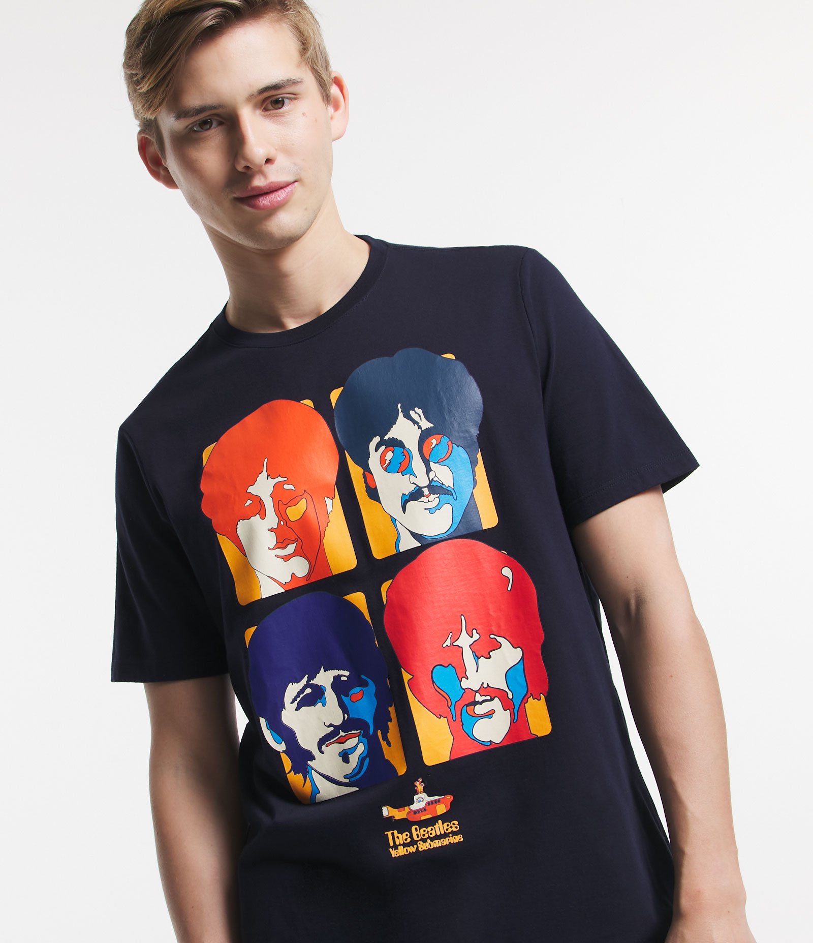 Camiseta Comfort em Meia Malha com Estampa Beatles Faces Azul Escuro 4