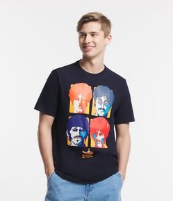 Camiseta Comfort em Meia Malha com Estampa Beatles Faces