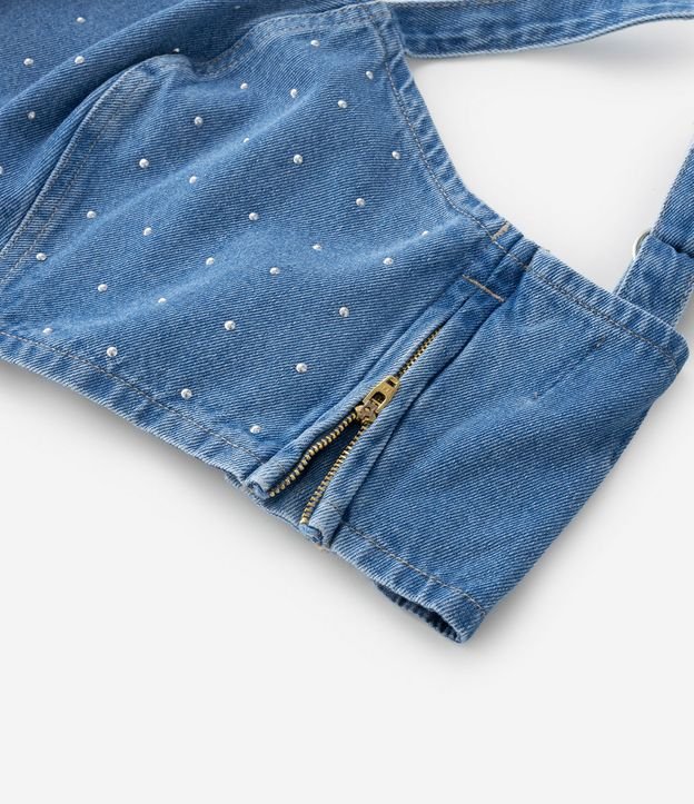 Top Jeans com Brilhos Aplicados e Lastex nas Costas Curve & Plus Size Azul 9